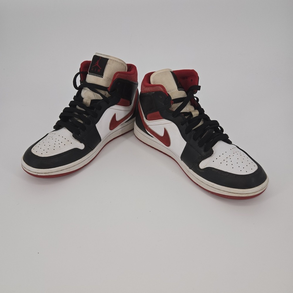 Nike Air Jordan 1 Mid Black Red White Bred Chicago Style Sneakers Mens‎ 8 Black